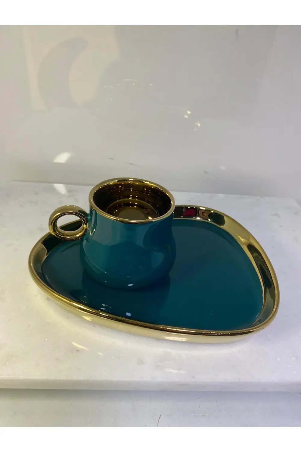 Arov Tekli Yaldızlı Porselen Fincan Yeşil