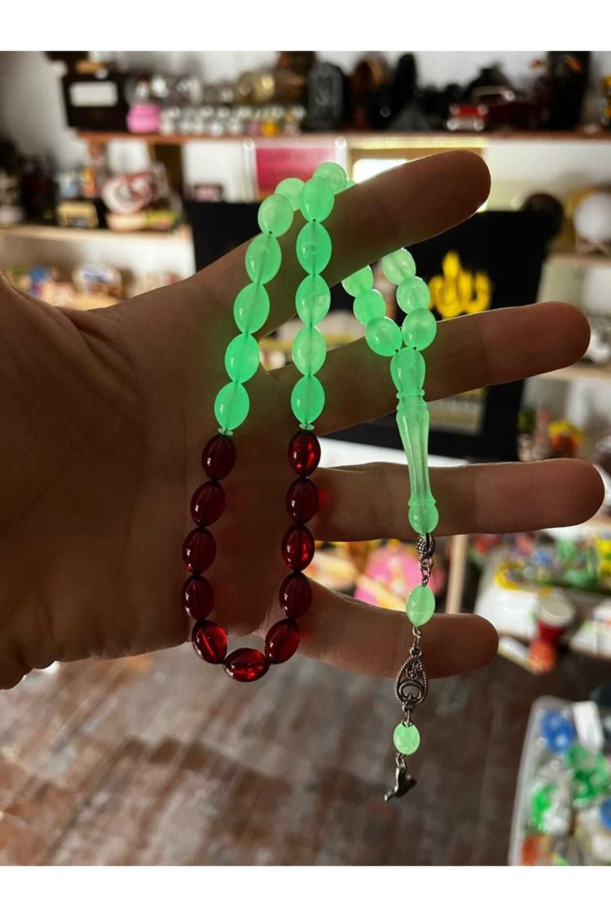 Gümüştel El Sanatlari Arpa Kesim Kedi Gözü Toz Kehribar Tesbih Tasarim 33 Lü