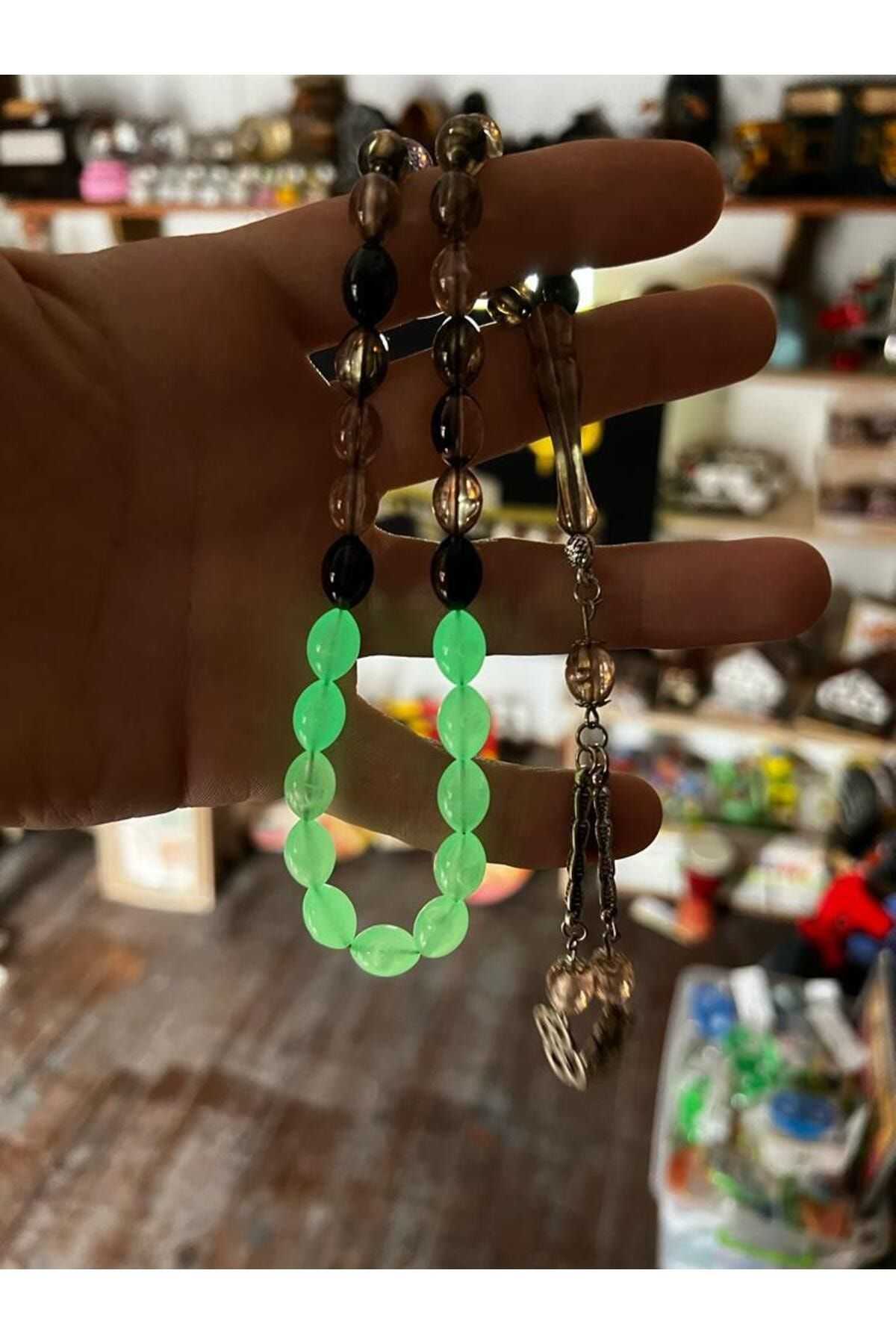 Gümüştel El Sanatlari Arpa Kesim Kedi Gözü Toz Kehribar Tesbih Tasarim 33 Lü