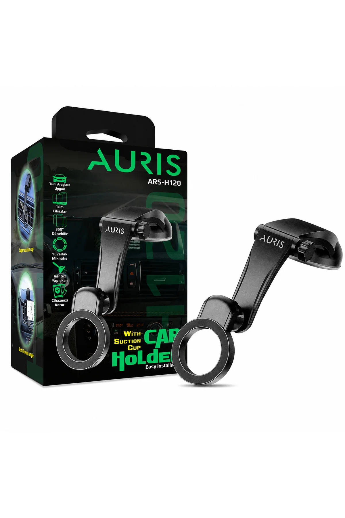 ARS-H120 360° Dönen Başlıklı Vantuzlu Araç İçi Telefon Tutucu ARS-H120 360° Dönen Başlıklı Vantuzlu Araç İçi Telefon Tutucu