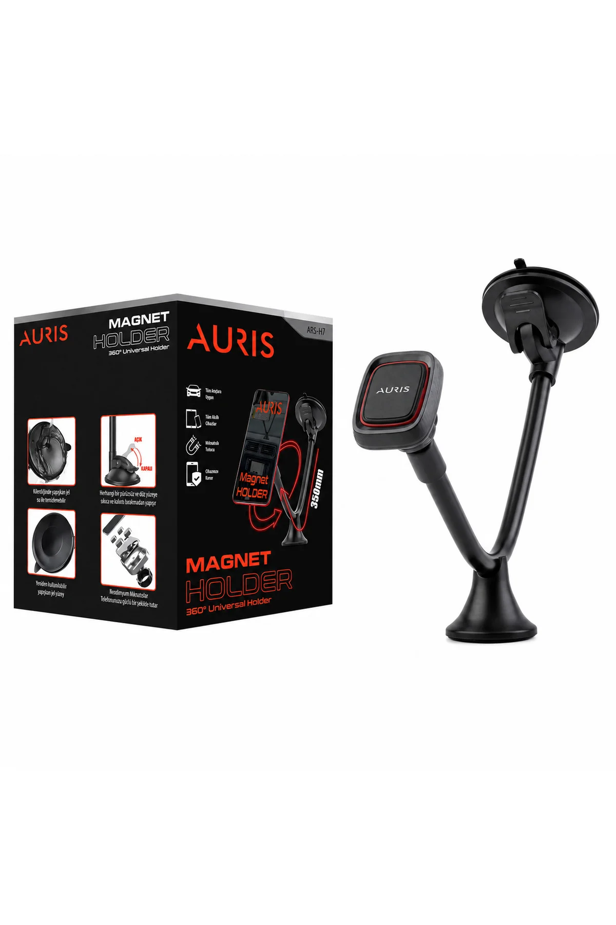ARS-H7 360° Cam Vantuzlu Manyetik Araç İçi Telefon Tutucu ARS-H7 360° Cam Vantuzlu Manyetik Araç İçi Telefon Tutucu
