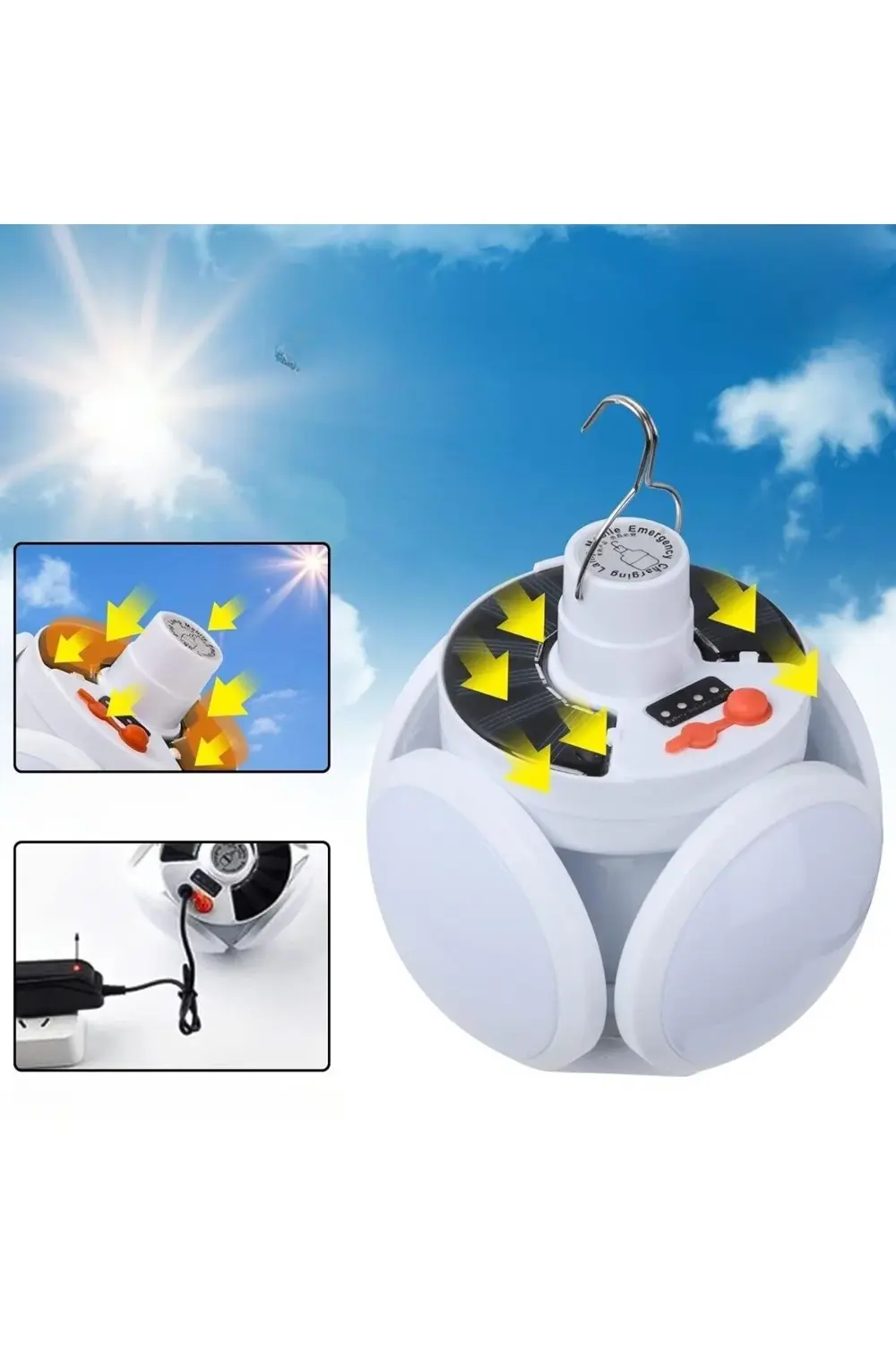 Art Solar Panelli Şarjlı 5'Li Katlanabilir Acil Durum Kamp Lambas