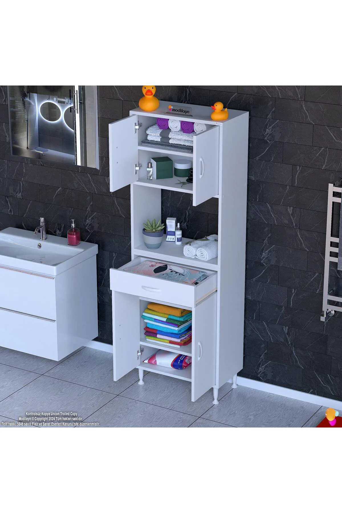 Artex 55 cm Yüksek Organizasyonlu Boy Dolabı 55x173x32,5 cm Beyaz