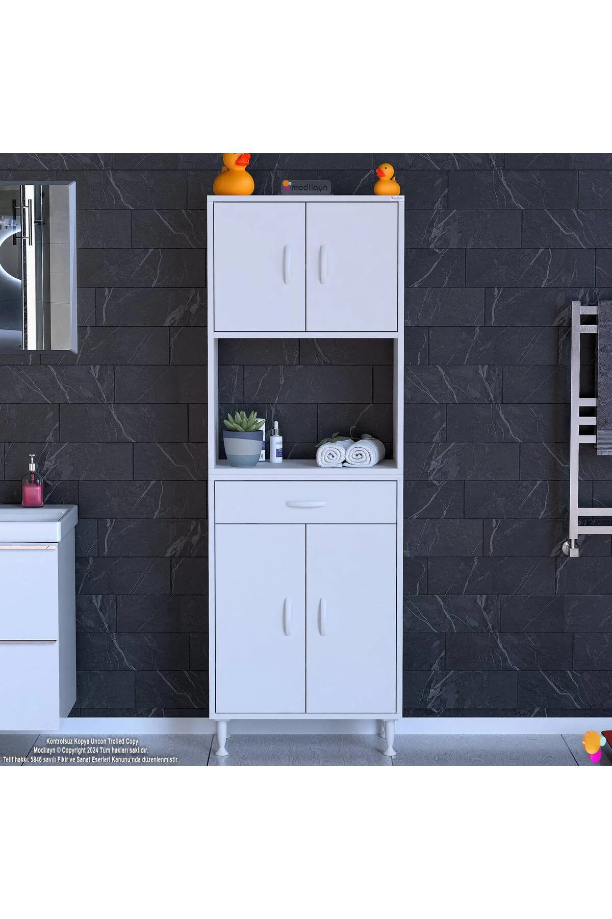 Artex 55 cm Yüksek Organizasyonlu Boy Dolabı 55x173x32,5 cm Beyaz