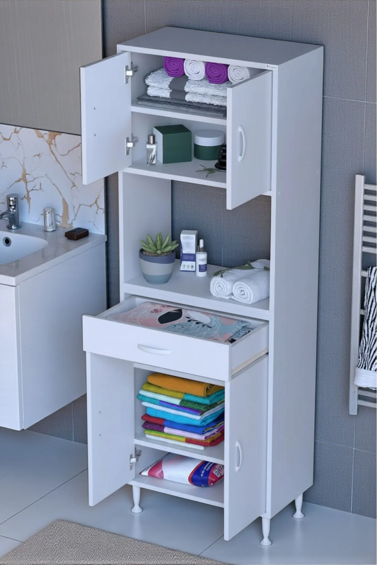 Artex 55 cm Yüksek Organizasyonlu Boy Dolabı 55x173x32,5 cm Beyaz