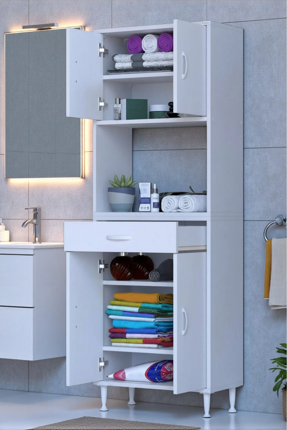 Artex 60 cm Yüksek Organizasyonlu Boy Dolabı 60x173x32,5 cm Beyaz