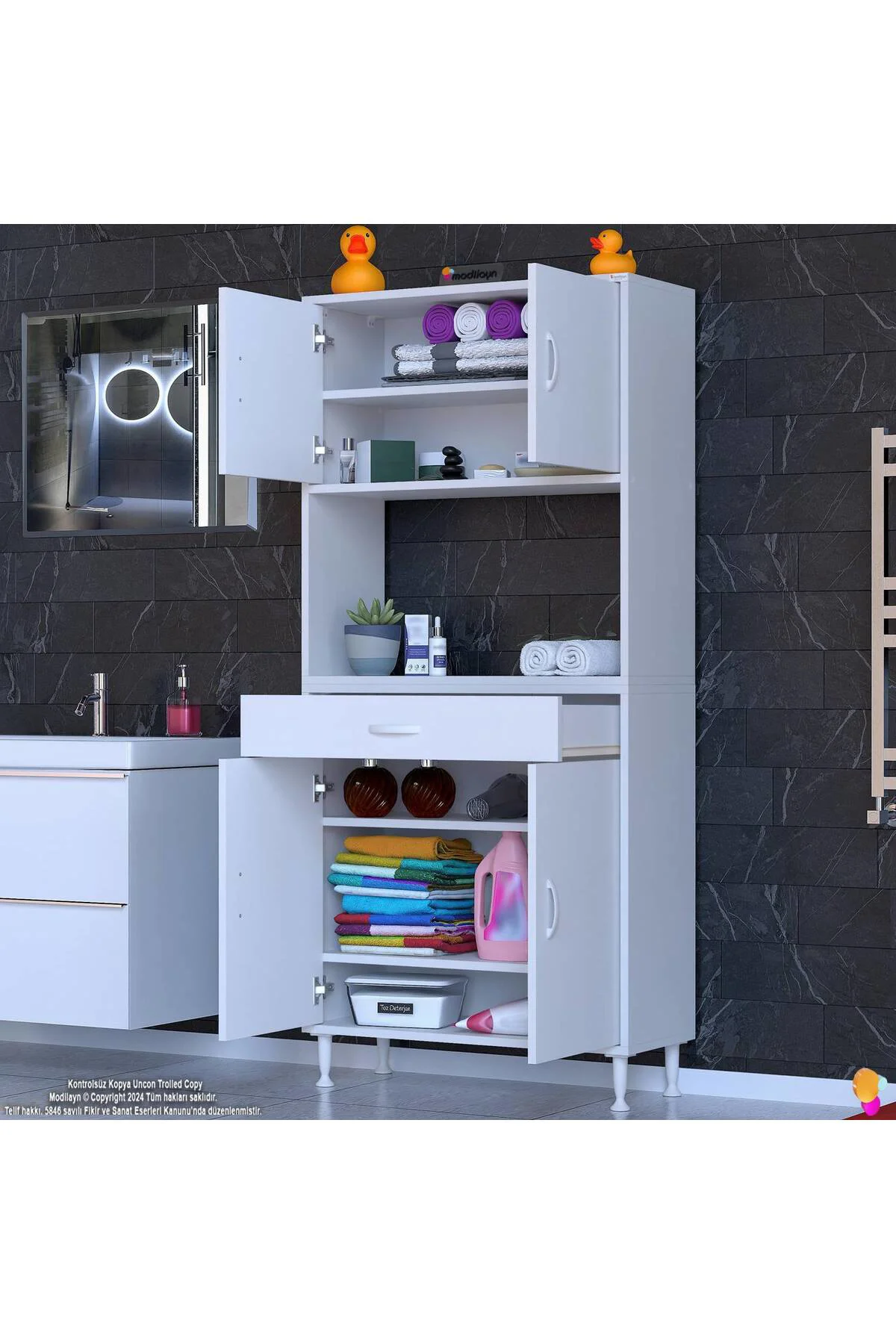 Artex 75 cm Yüksek Organizasyonlu Boy Dolabı 75x173x32,5 cm Beyaz