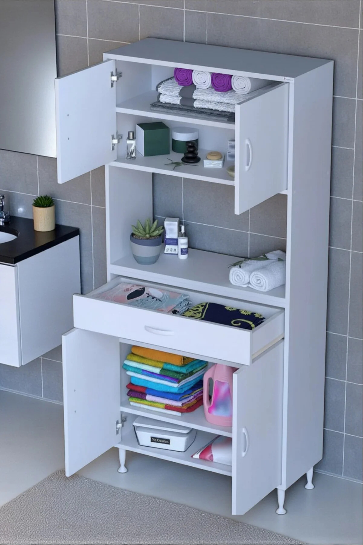 Artex 75 cm Yüksek Organizasyonlu Boy Dolabı 75x173x32,5 cm Beyaz