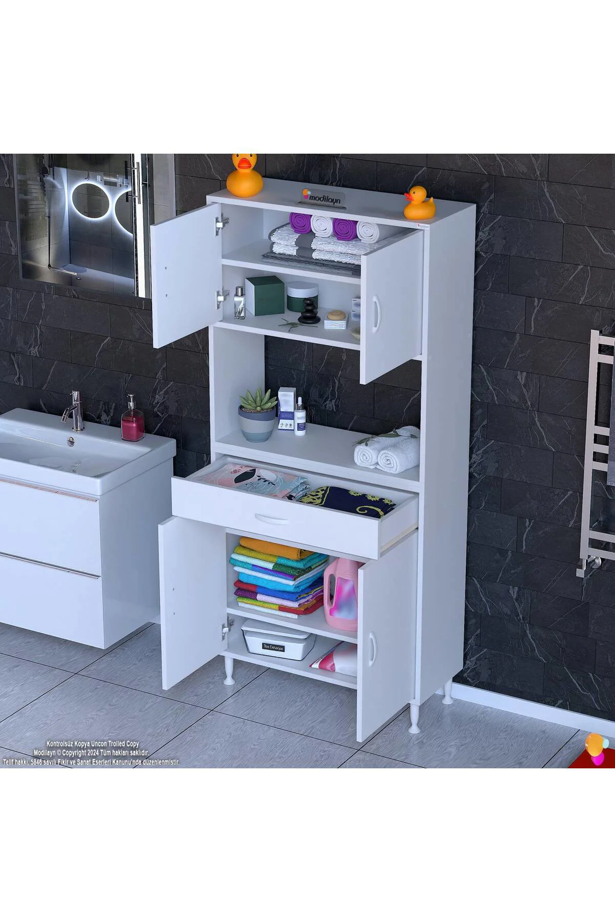 Artex 85 cm Yüksek Organizasyonlu Boy Dolabı 85x173x32,5 cm Beyaz
