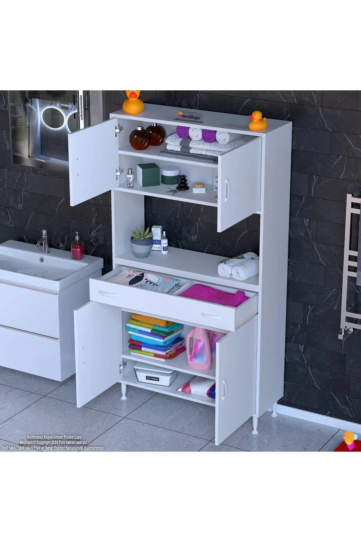 Artex 90 cm Yüksek Organizasyonlu Boy Dolabı 90x173x32,5 cm Beyaz