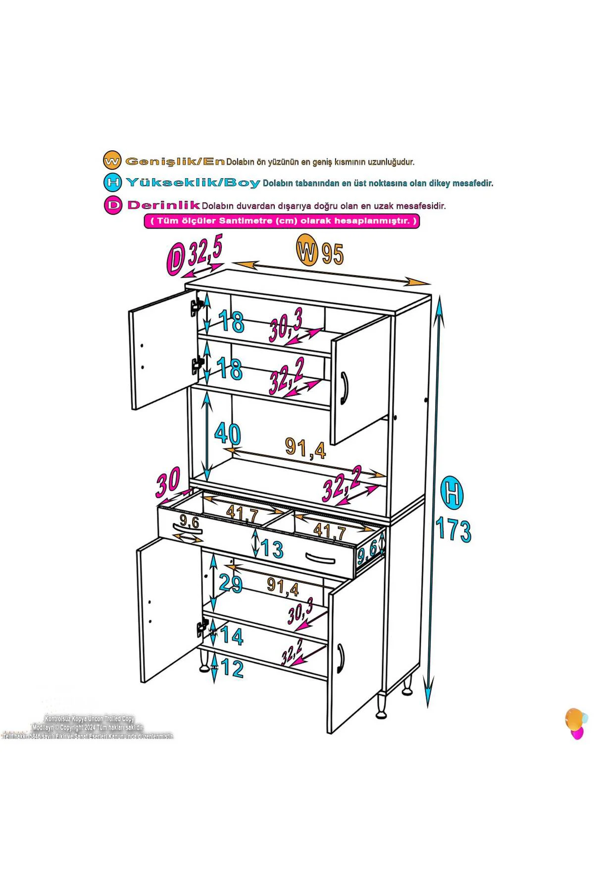 Artex 95 cm Yüksek Organizasyonlu Boy Dolabı 95x173x32,5 cm Beyaz