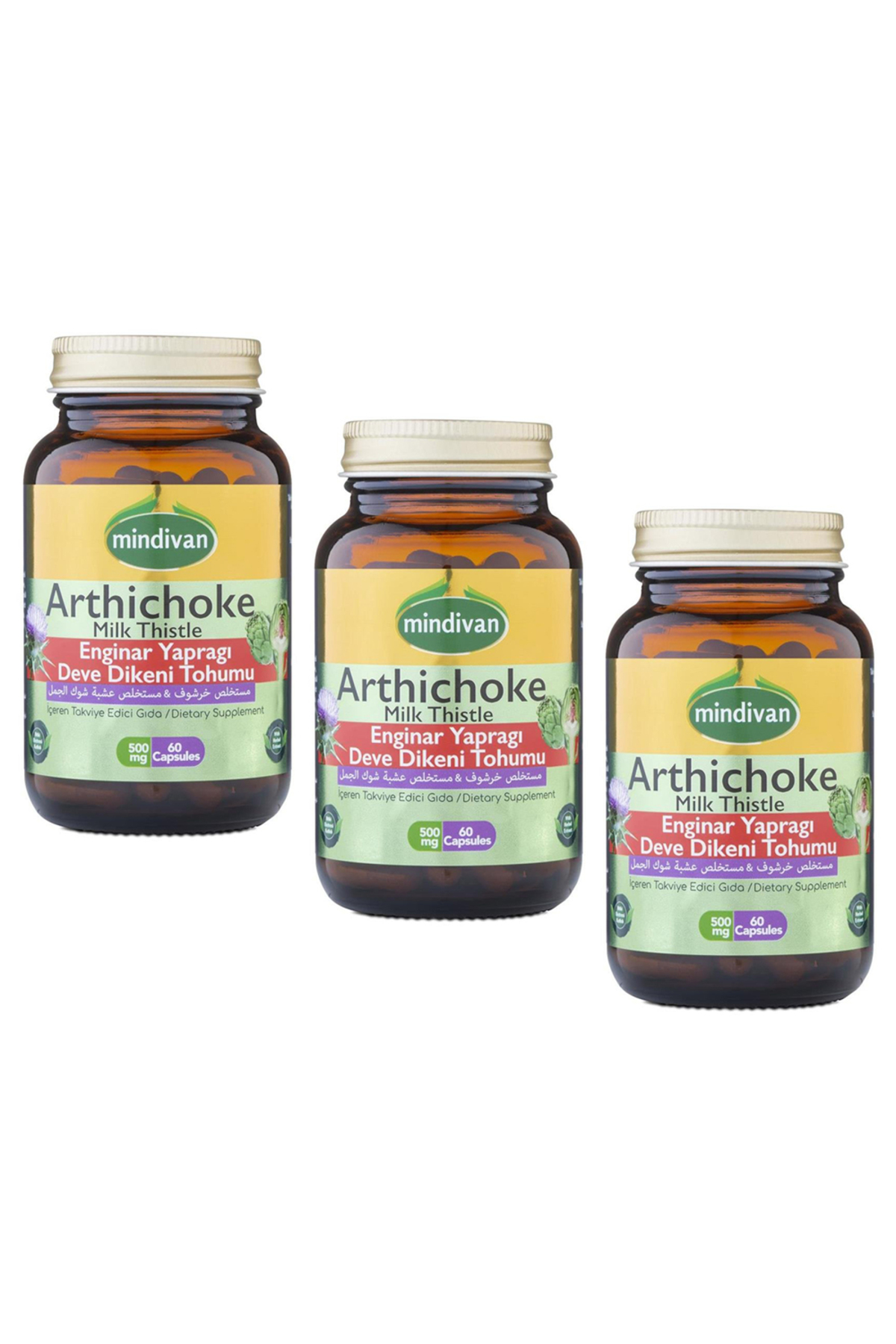 Mindivan Artichoke Leaf Milk Thistle Extract Healthy Liver 500 Mg 60 Capsu
