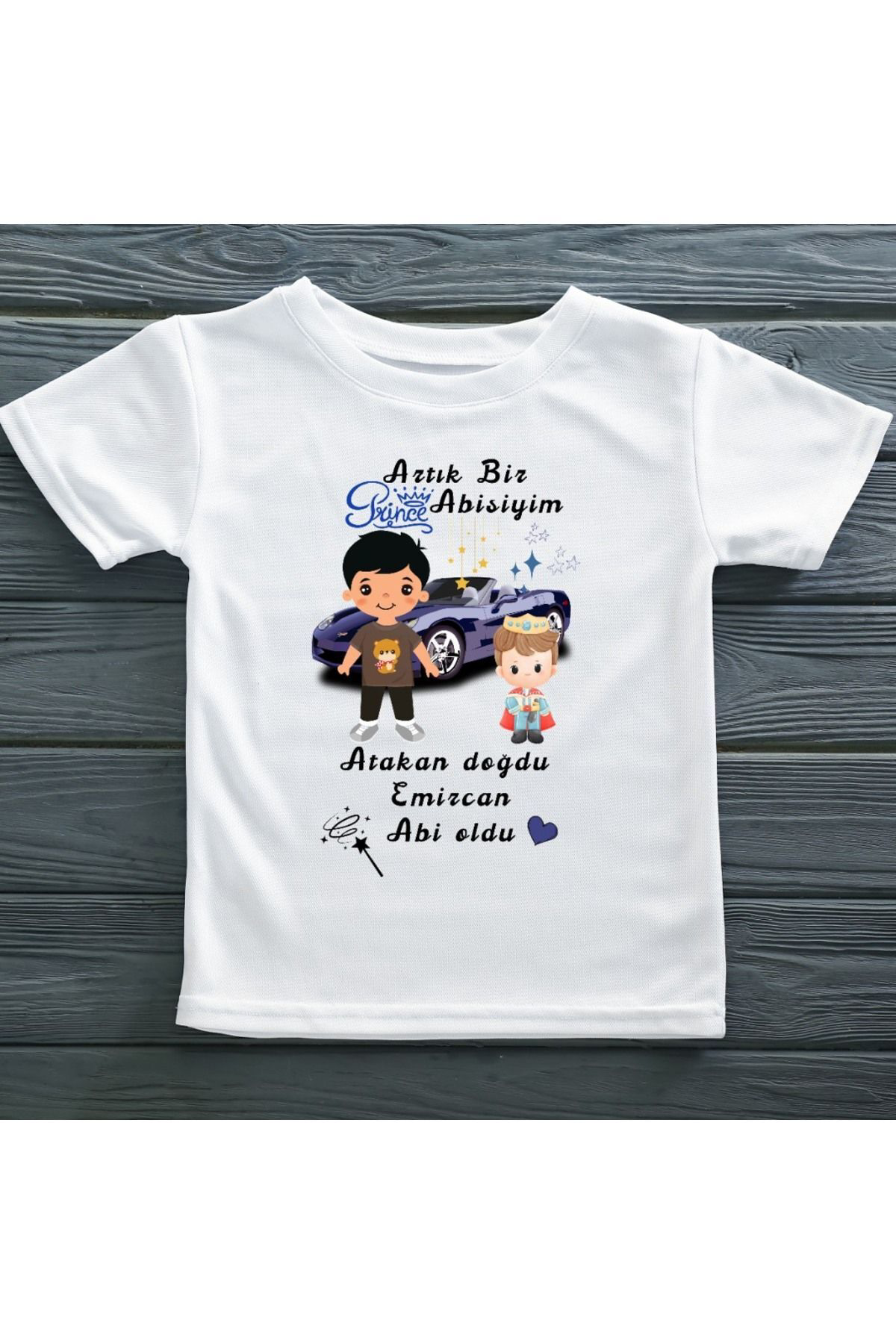 Artık Bir Prens Abisiyim araba Temalı Yazılı Çocuk Tişörtü