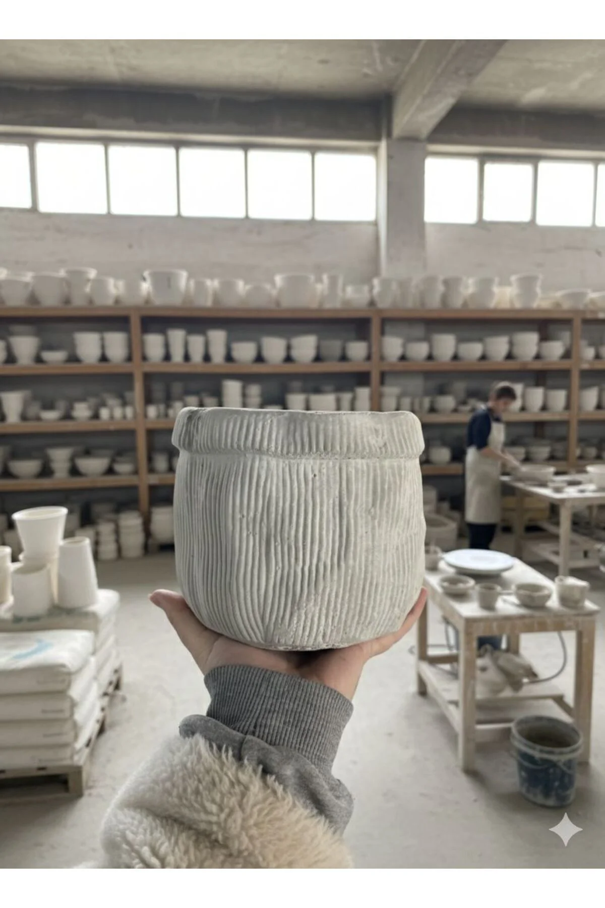 Artisan el işçiliği görünümlü beton saksı Artisan el işçiliği görünümlü beton saksı