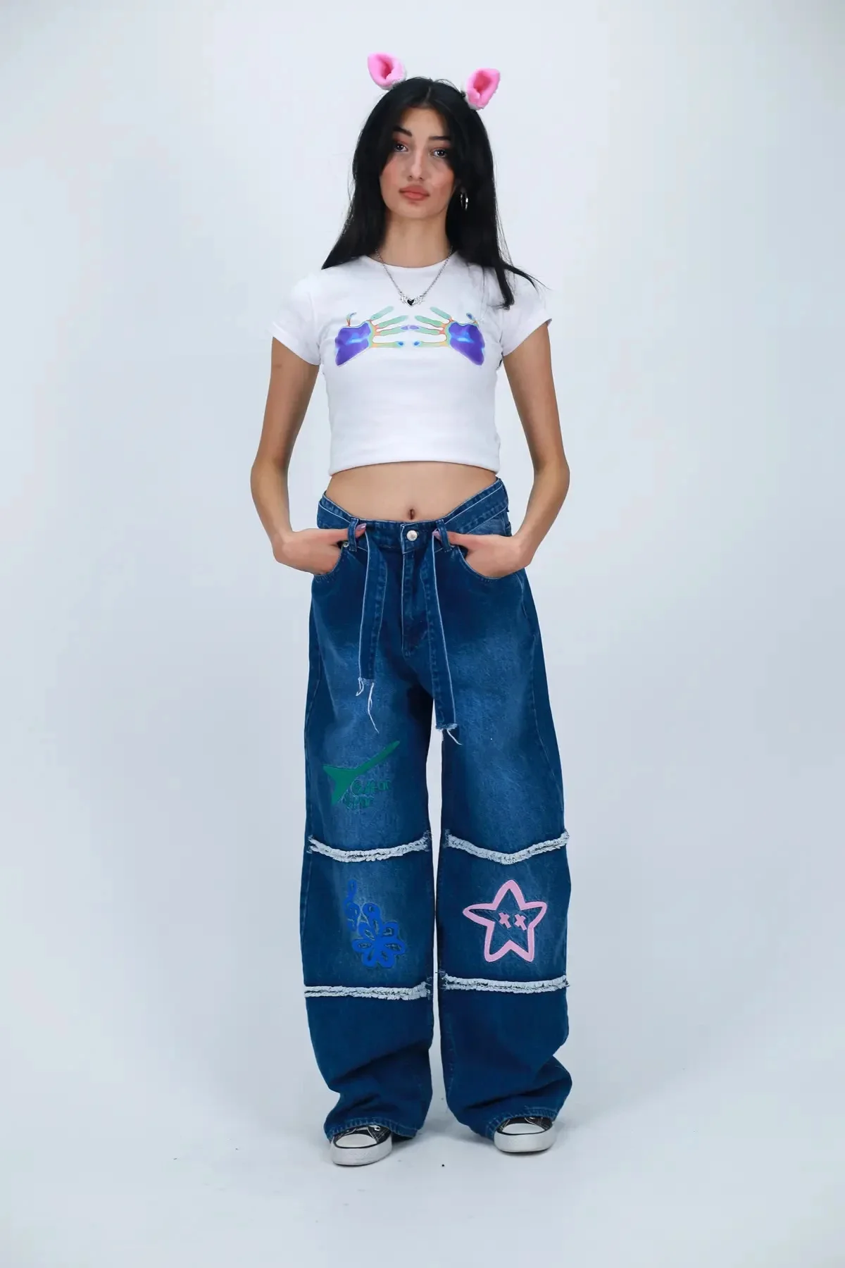 Artistic Vibes Nakışlı Mavi Baggy Jean Artistic Vibes Nakışlı Mavi Baggy Jean