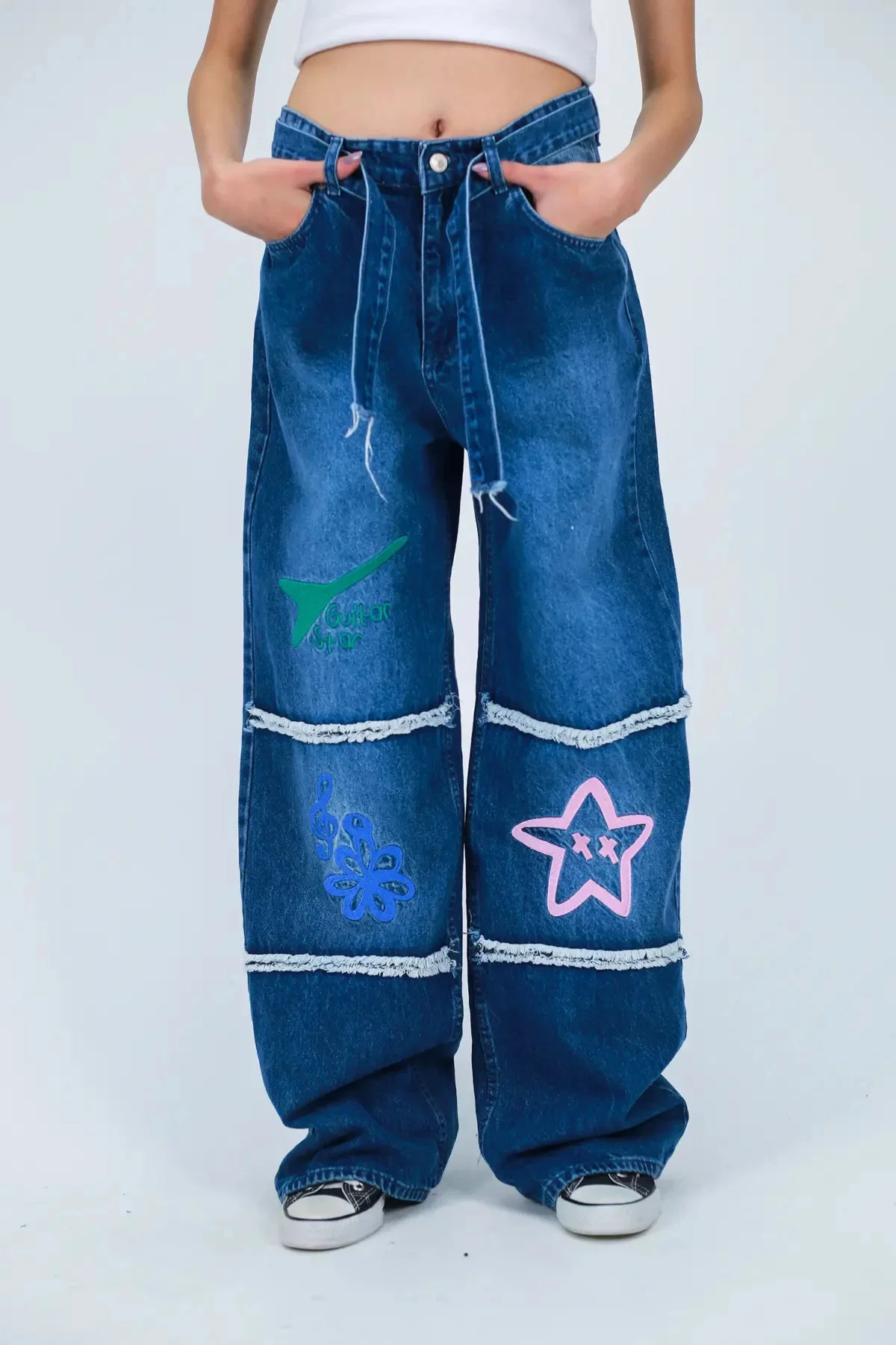 Artistic Vibes Nakışlı Mavi Baggy Jean Artistic Vibes Nakışlı Mavi Baggy Jean