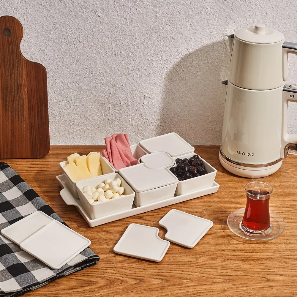 Aryıldız 15 Parça Tepsili Porselen Dikdörtgen Kahvaltılık Ar24937