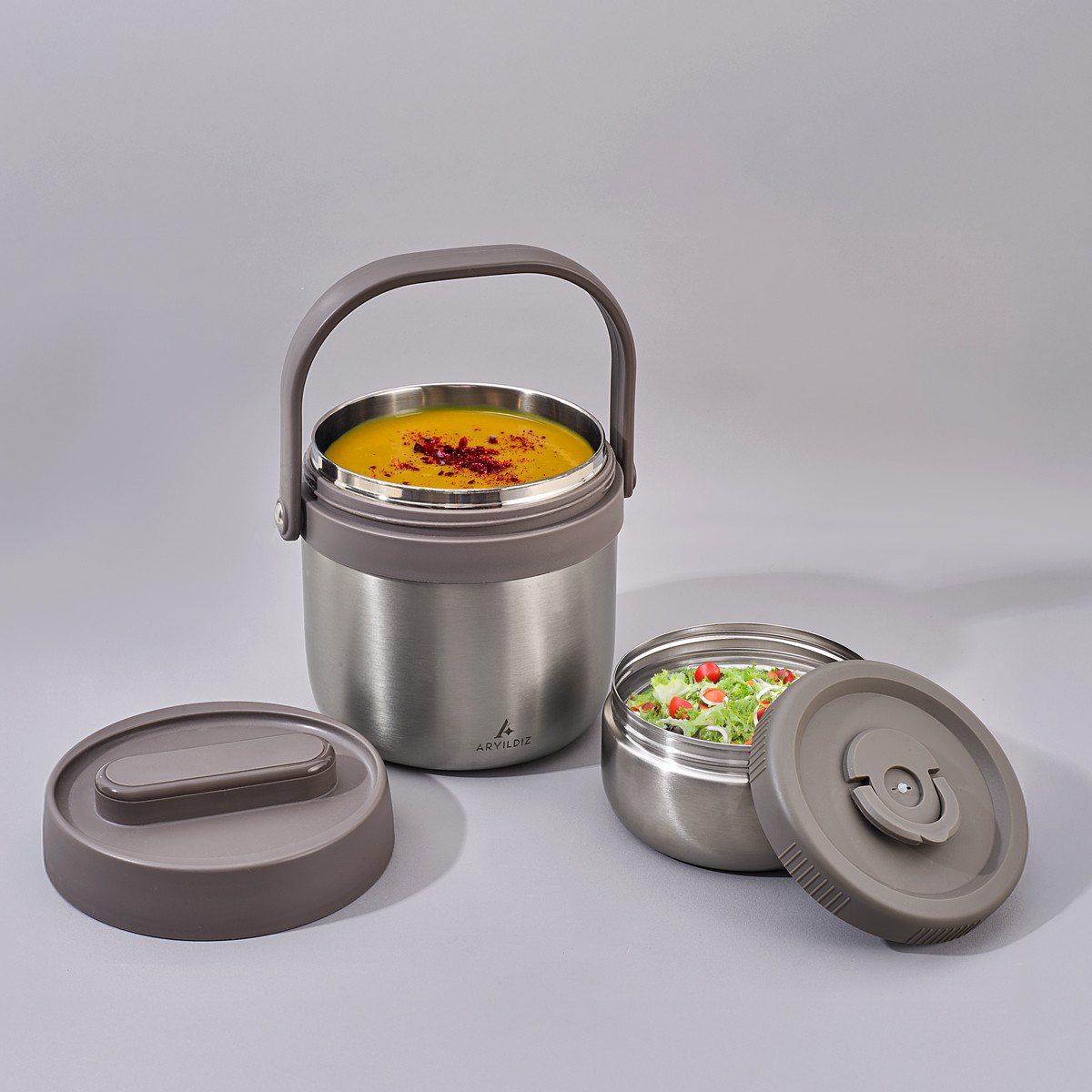 Aryıldız  Bento Lunch Box Yemek Termosu Yuvarlak Steel 1400 Ml Ar2