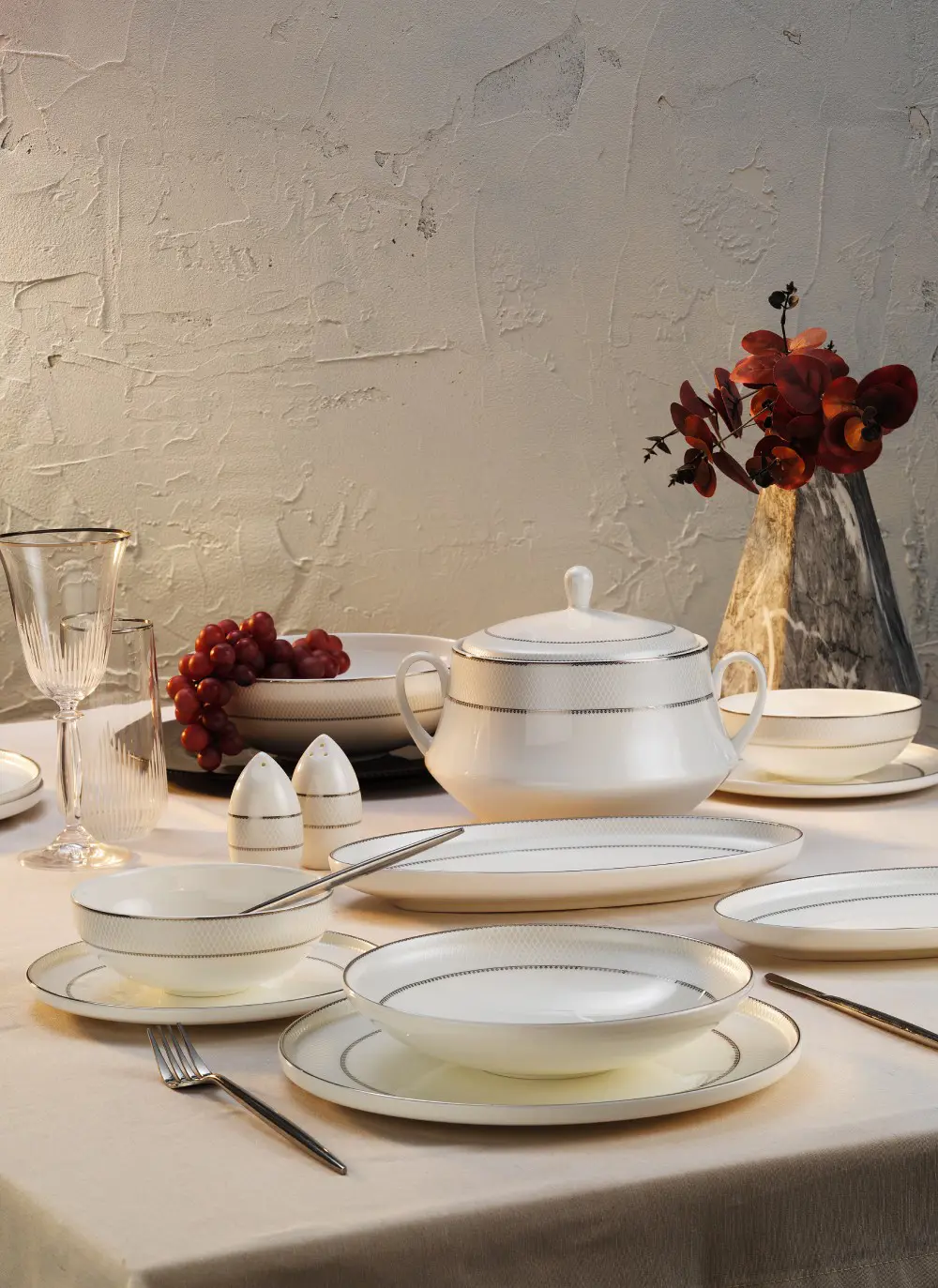 Aryıldız Hn Vanessa 60 Parça Platin Porselen Yemek Takımı Ar25296