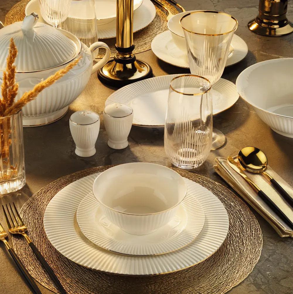 Aryıldız Karen Altın 60 Parça Porselen Yemek Takımı Ar250570