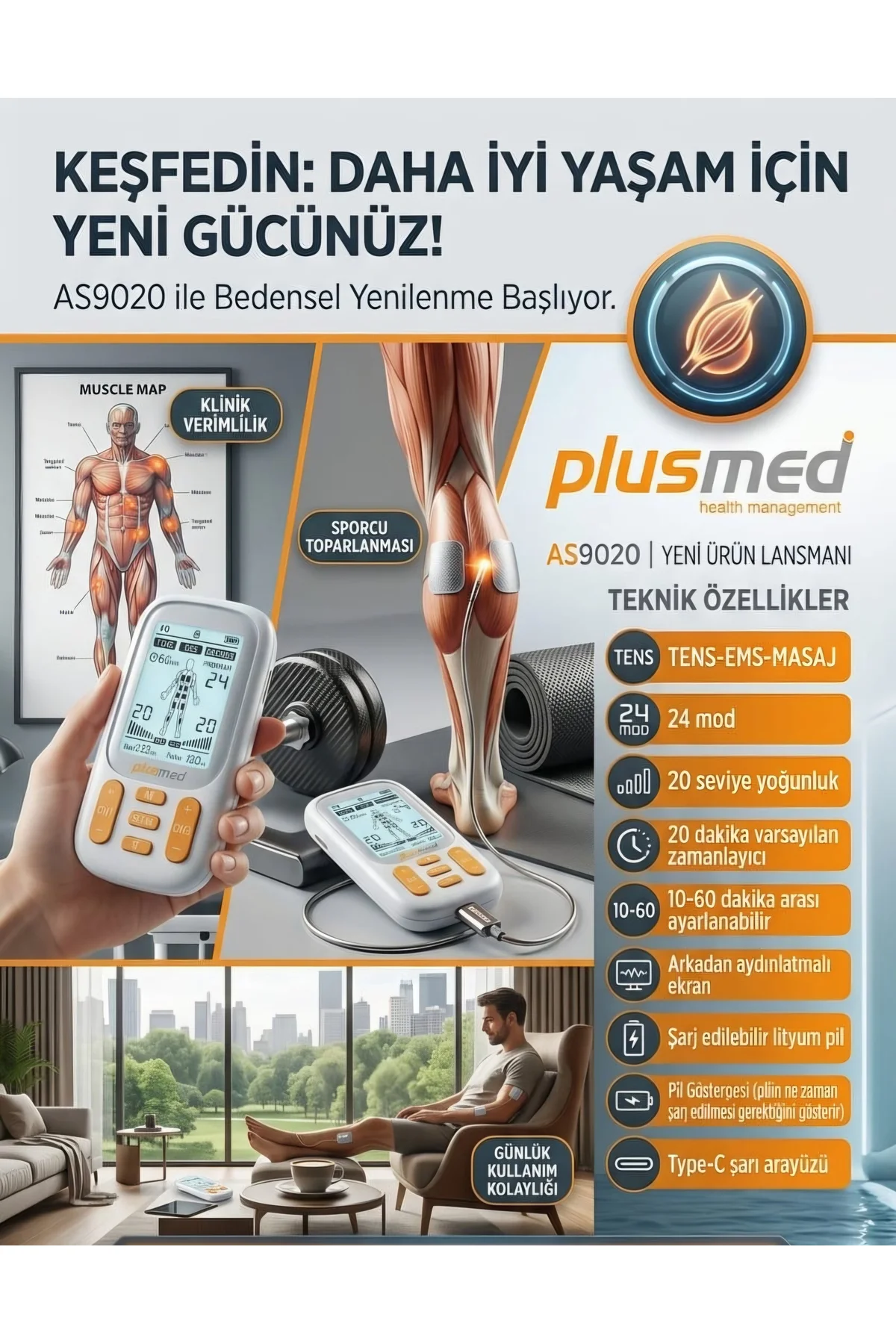 AS9020 Tens ve Kas Stimülatörü AS9020 Tens ve Kas Stimülatörü