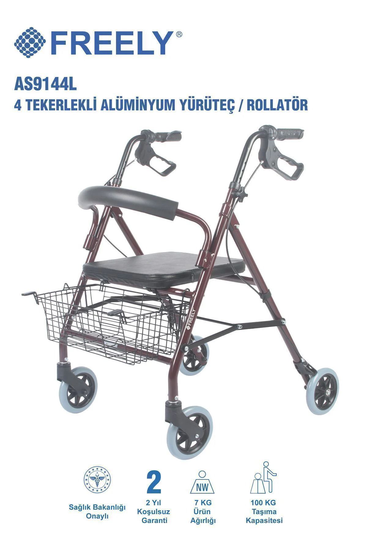 AS9144L 4 TEKERLEKLİ ALÜMİNYUM YÜRÜTEÇ / ROLLATÖR