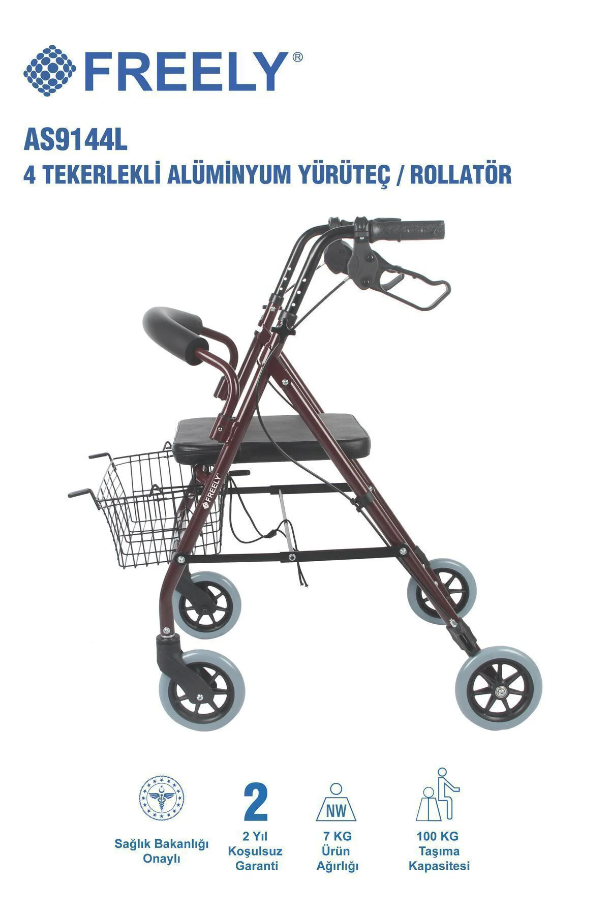AS9144L 4 TEKERLEKLİ ALÜMİNYUM YÜRÜTEÇ / ROLLATÖR