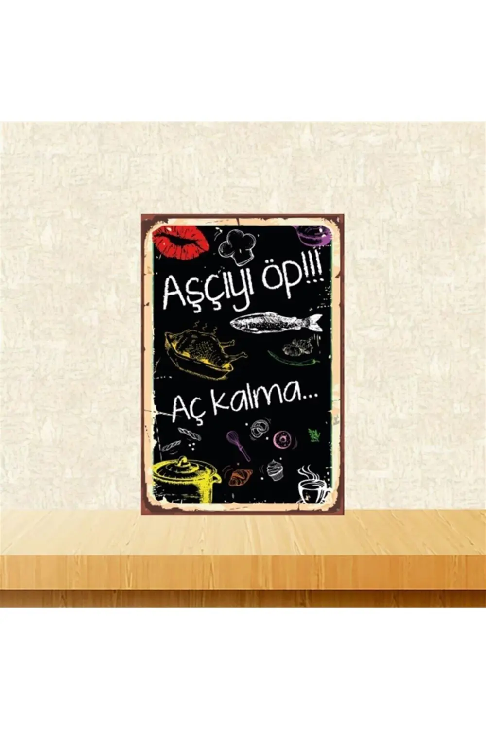 Aşçıyı Öp Aç Kalma Retro Ahşap Tablo Tkfx5883 20-30 Cm