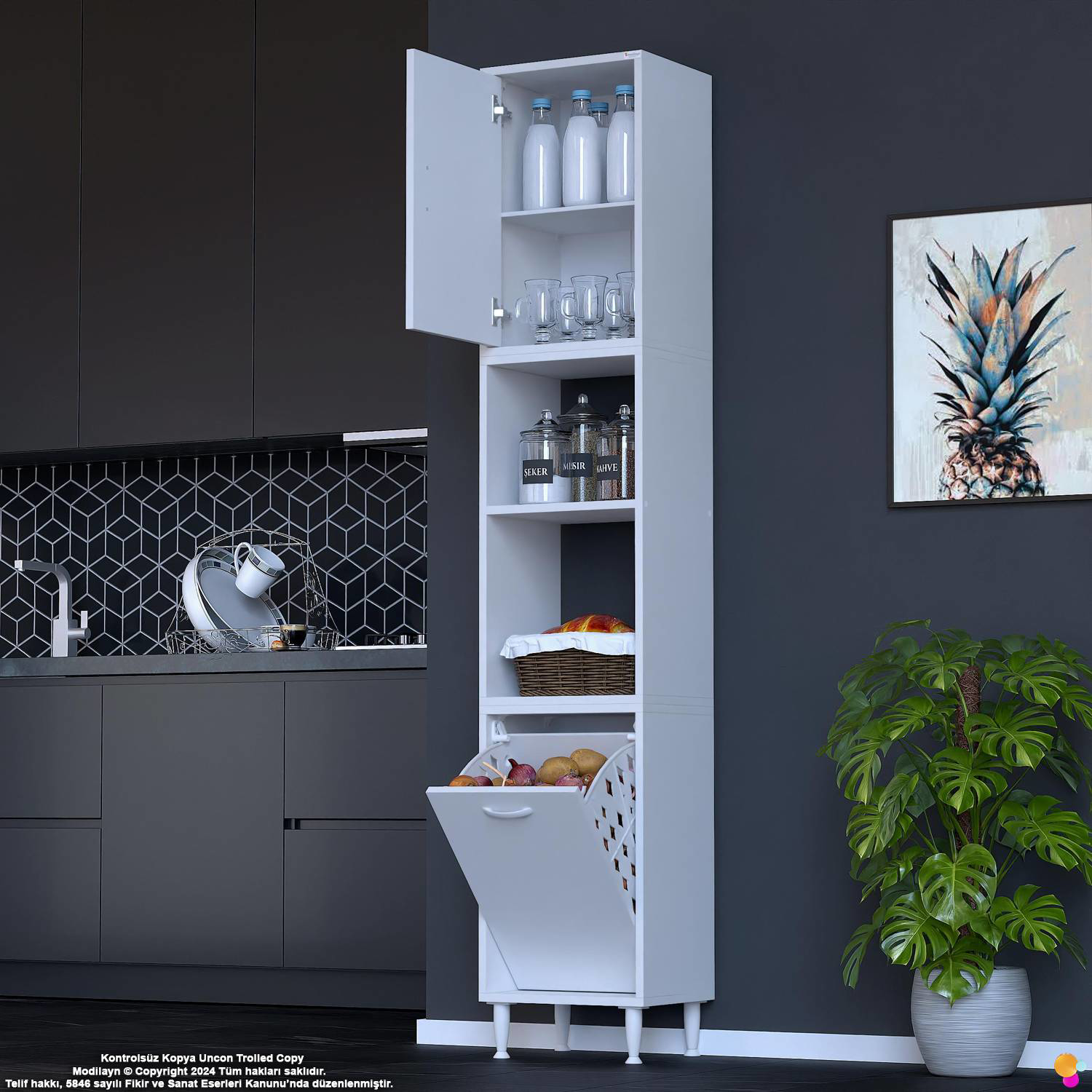 Asel 40 cm Sepetli Çok Amaçlı Mutfak Kiler Dolabı Banyo Kirli Çam Asel 40 cm Sepetli Çok Amaçlı Mutfak Kiler Dolabı Banyo Kirli Çam - Görsel 4