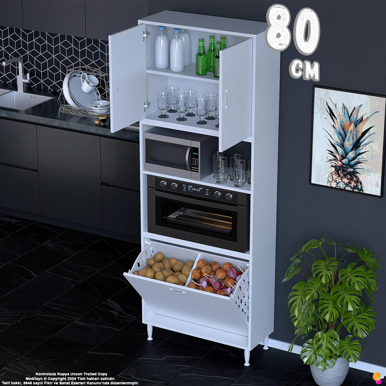 Asel 80 cm Fırın Uyumlu 2 Göz Sepetli Çok Amaçlı Banyo Kirli Çama Asel 80 cm Fırın Uyumlu 2 Göz Sepetli Çok Amaçlı Banyo Kirli Çama