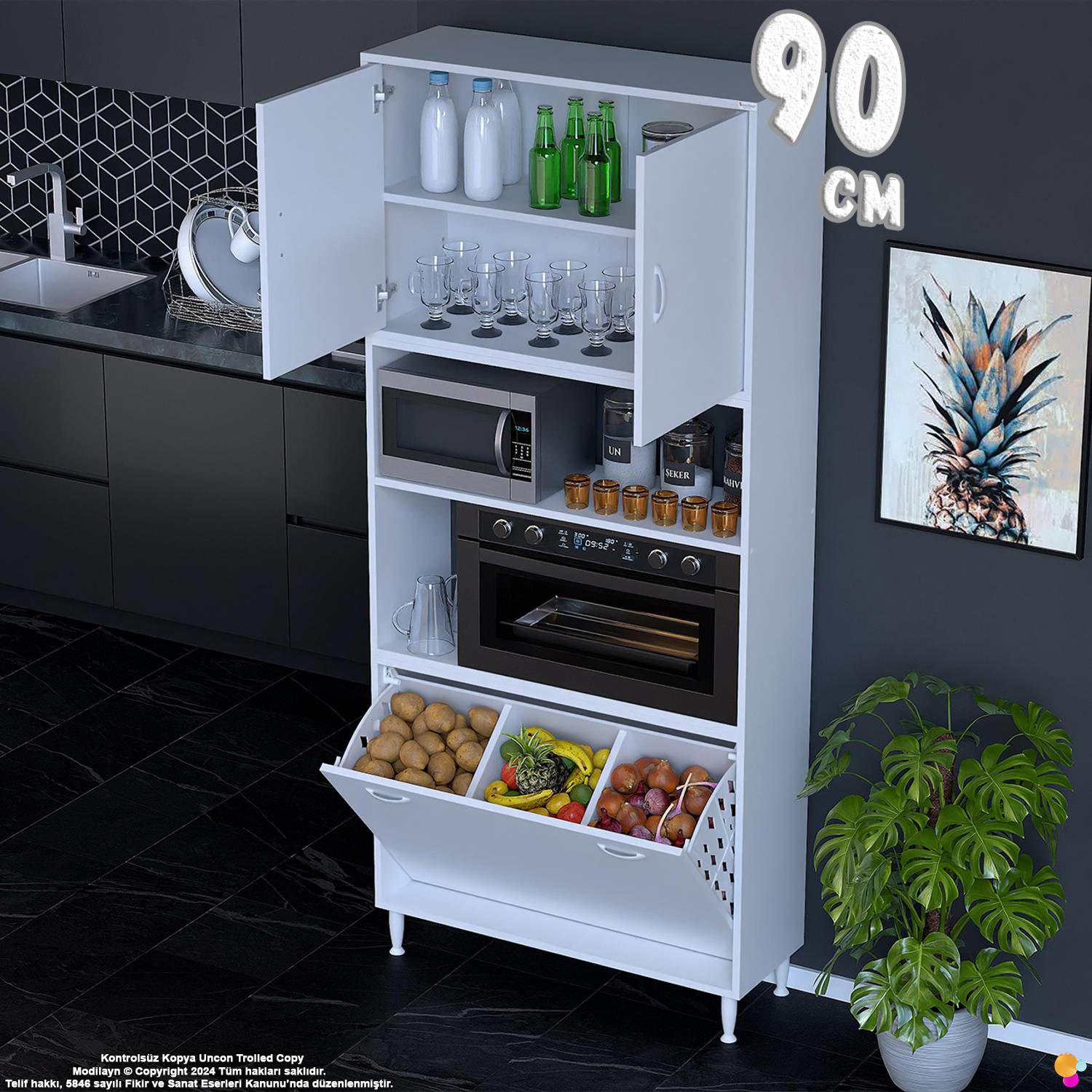 Asel 90 cm Fırın Uyumlu 3 Göz Sepetli Çok Amaçlı Banyo Kirli Çama Asel 90 cm Fırın Uyumlu 3 Göz Sepetli Çok Amaçlı Banyo Kirli Çama