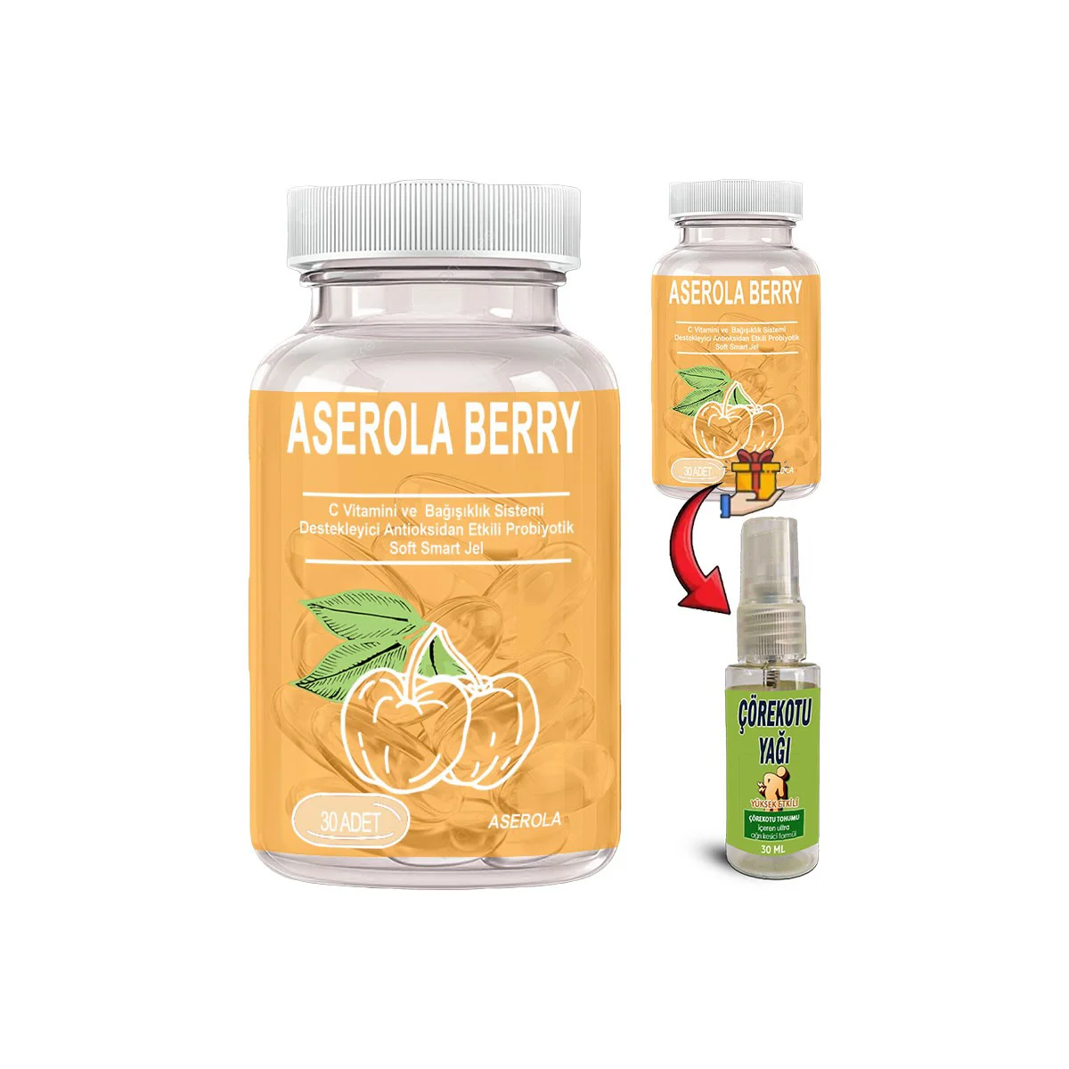 Aserola Berry + Çörek Otu Yağı - C Vitamini & Probiyotik Destek 30 Soft Jel Kapsül