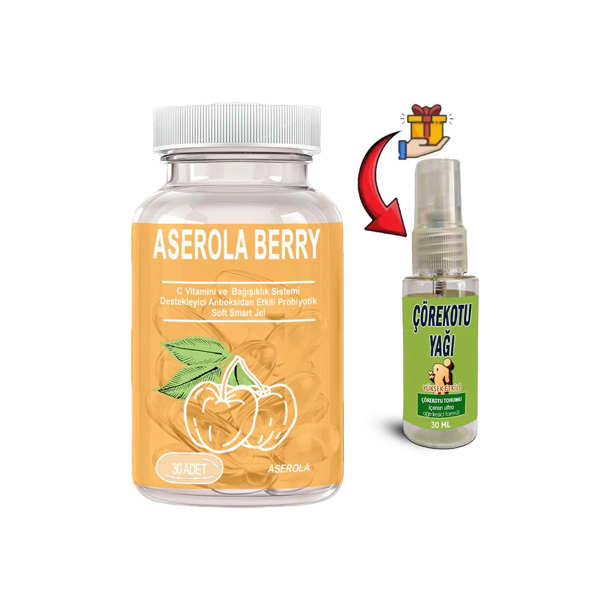 Aserola Berry + Çörek Otu Yağı C Vitaminli Probiyotik Kapsül - Bağışıklık Desteği