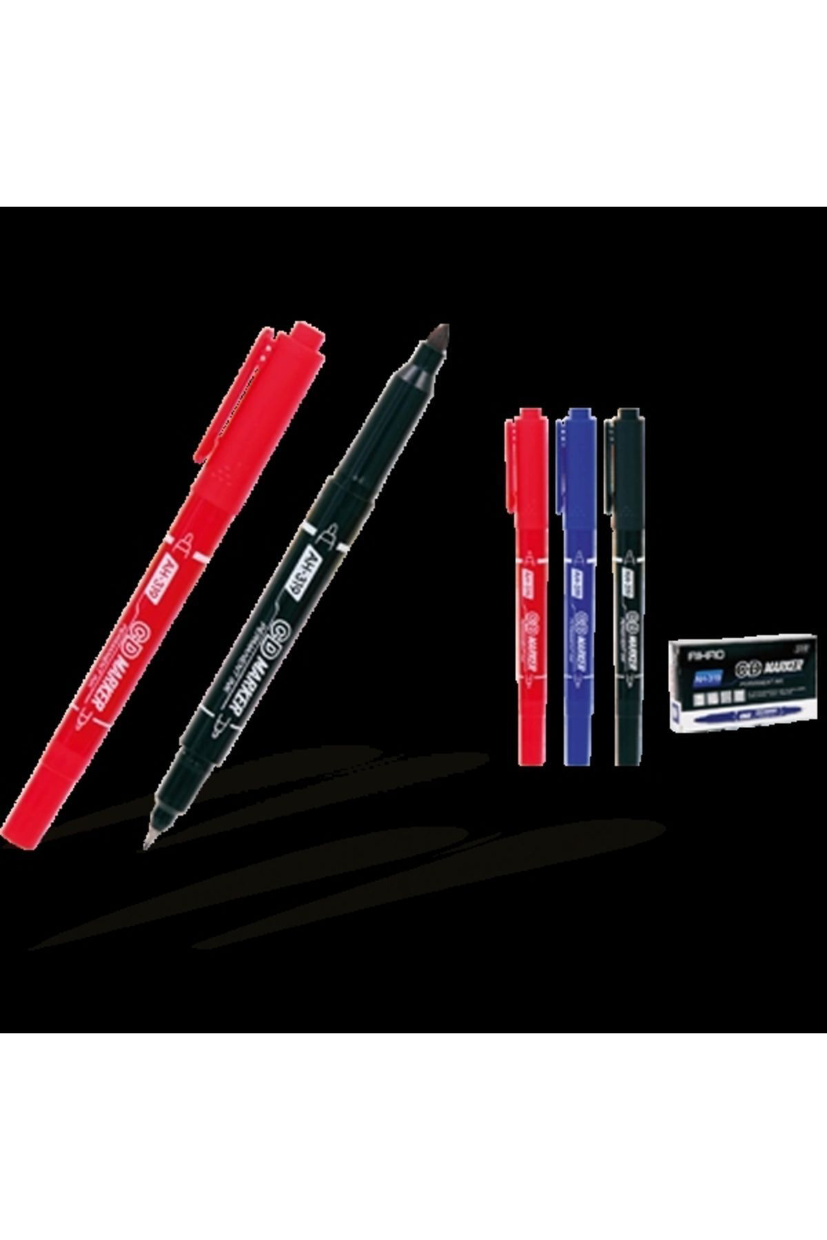 Aihao Asetat Kalemi Permanent Çift Taraflı Siyah Ah-319 - 12'Li Paket