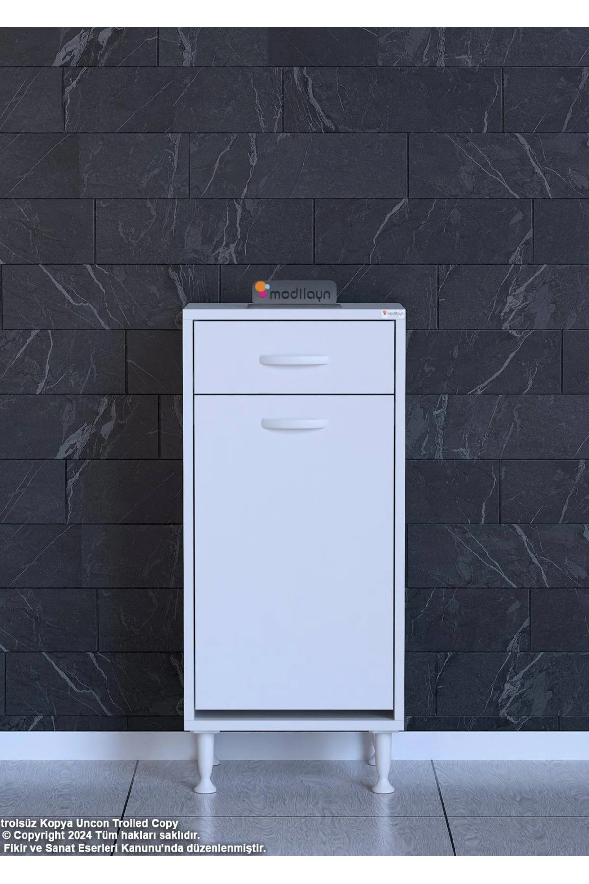 Asil 40 cm Kirli Çamaşır Sepetli Banyo Dolabı 1 Çekmeceli Mutfak 