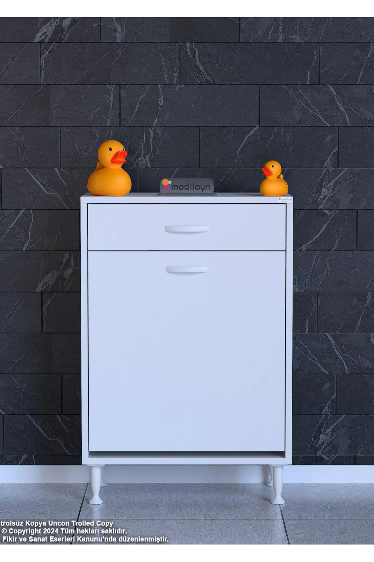 Asil 60 cm Kirli Çamaşır Sepetli Banyo Dolabı 1 Çekmeceli Mutfak 