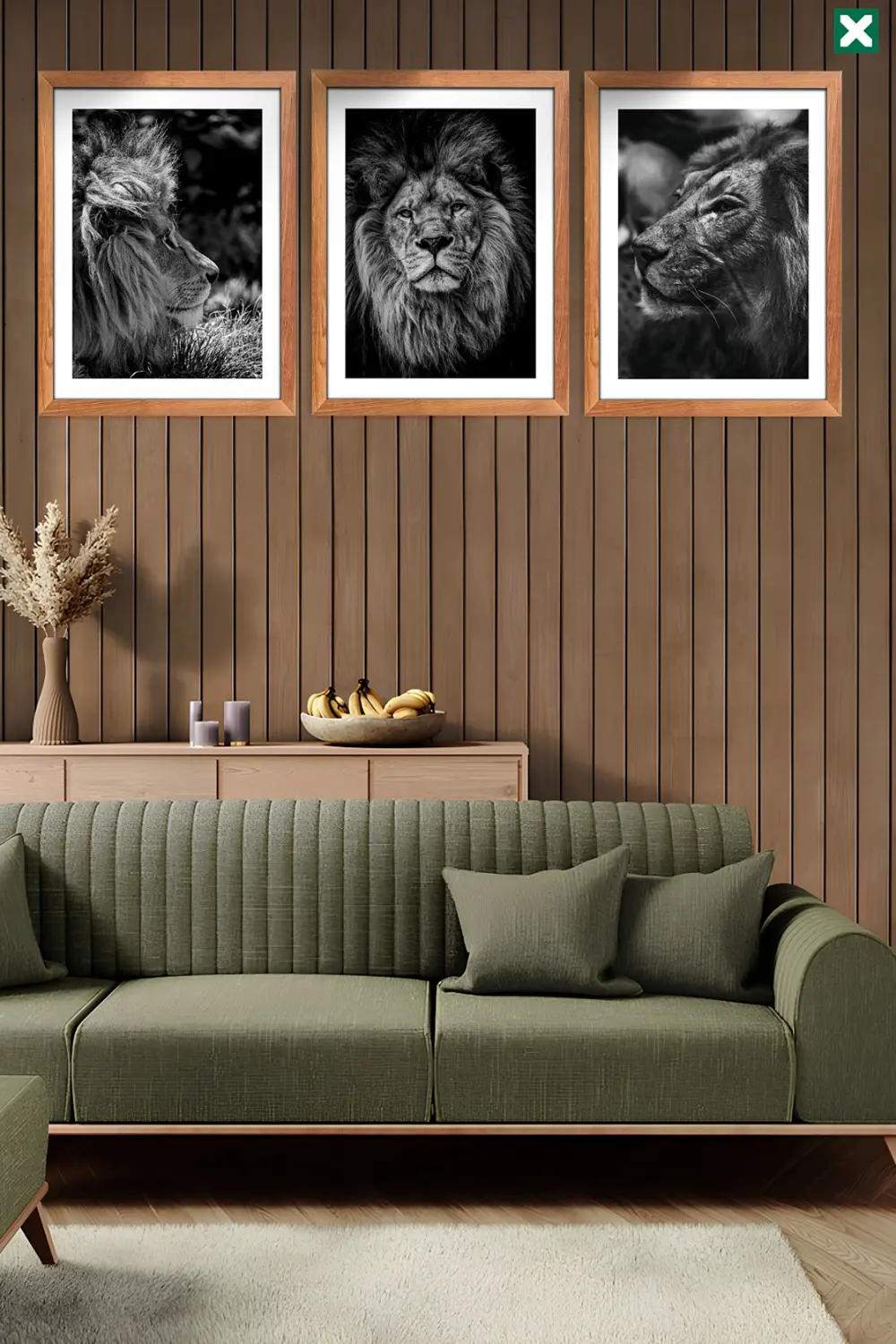 Asil Aslan Duvar Dekoru 3'lü Set , Çerçeve Görünümlü Modern Mdf T
