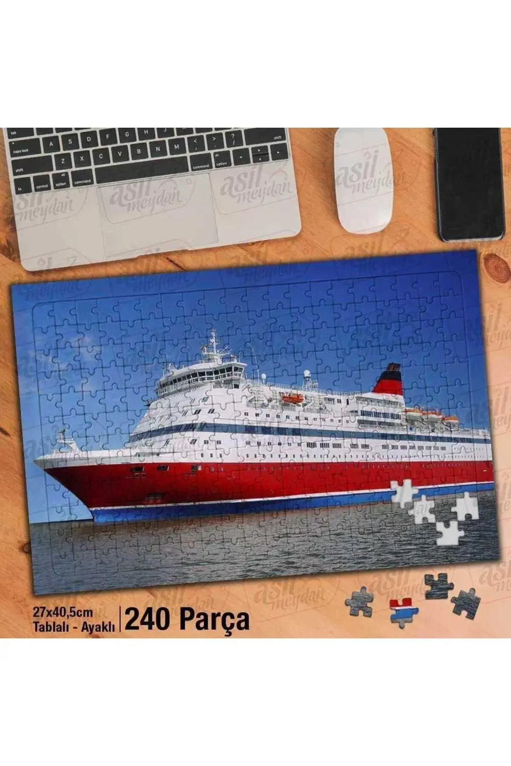 Asil Hobi Deniz - Kırmızı Beyaz Gemi -Doğa -Manzara Yapboz -Ayak 