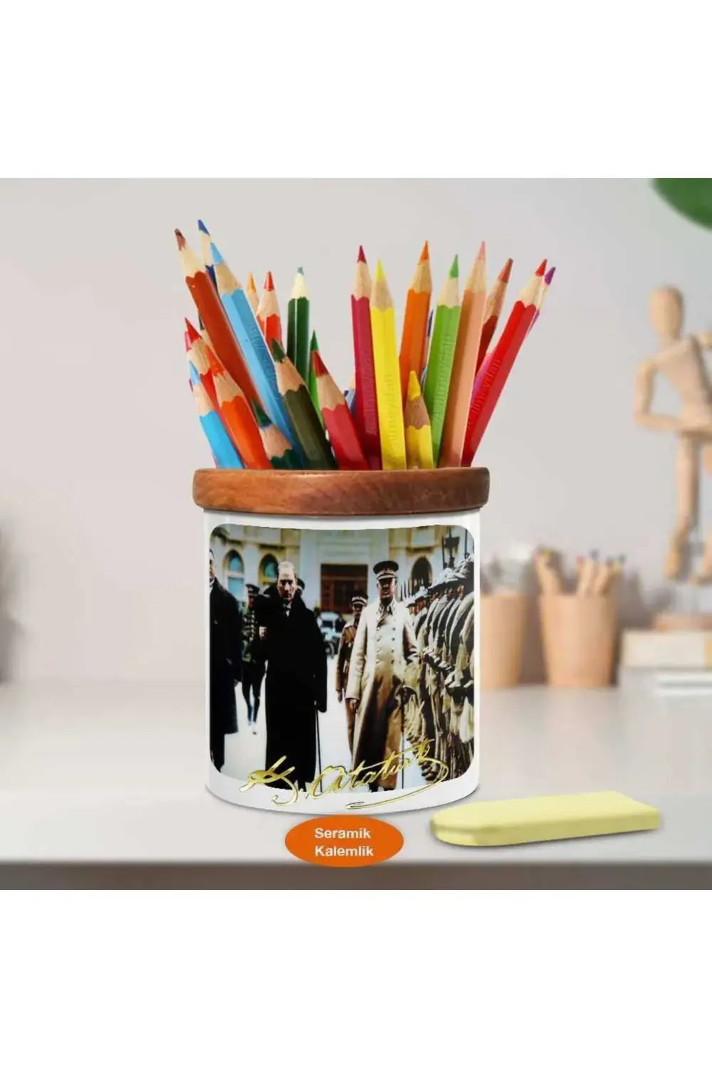 Asil Mustafa Kemal Atatürk Ahşap Seramik Kalemlik-ataturk (892)