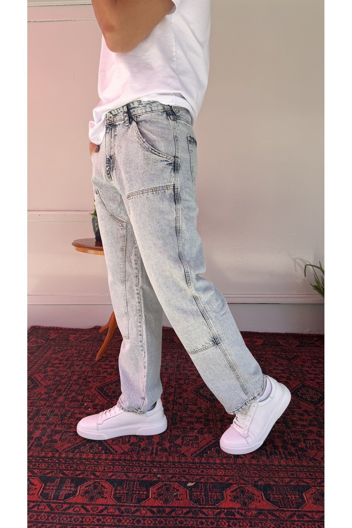 Asimetrik Dikiş Detaylı Baggy Jean