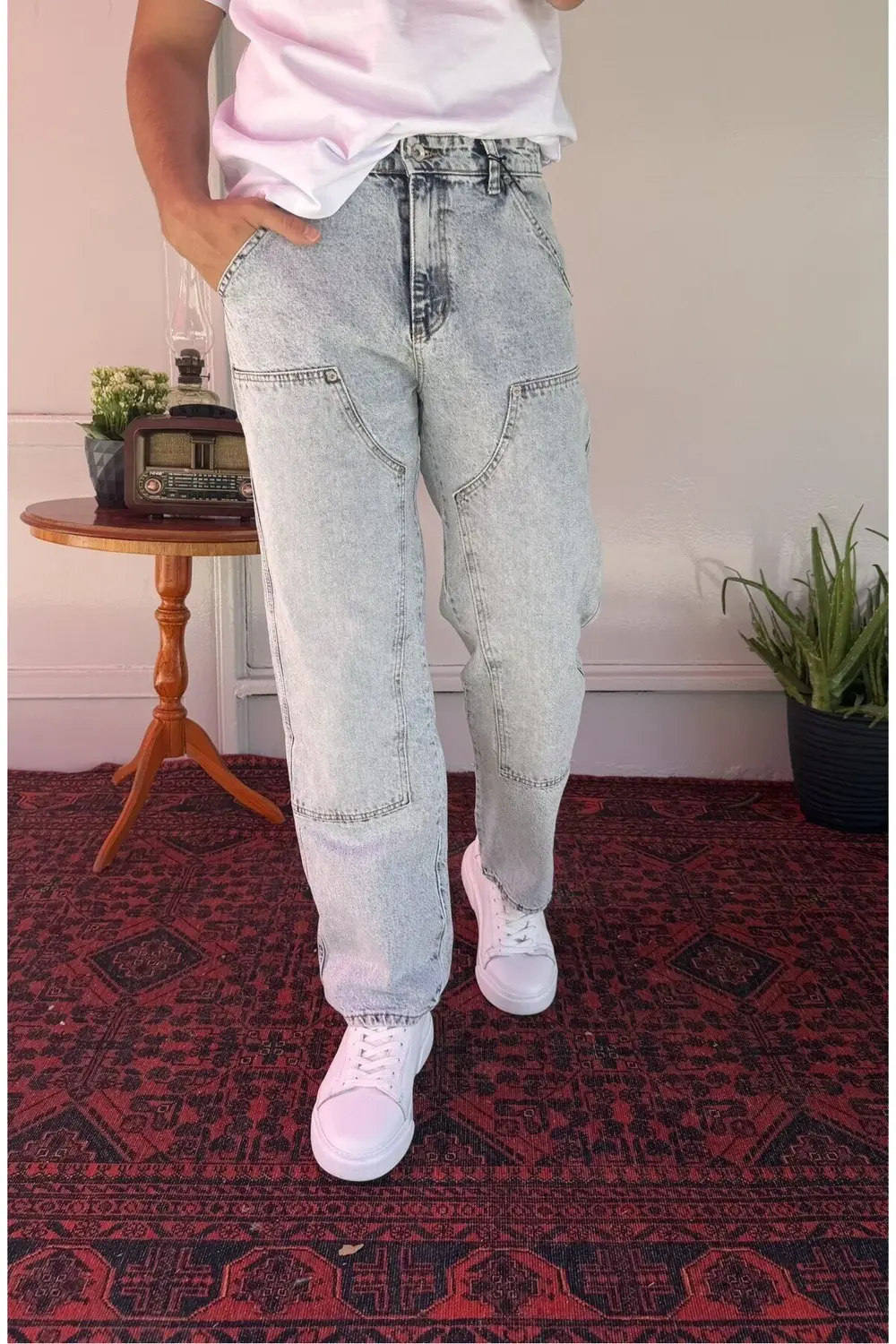 Asimetrik Dikiş Detaylı Baggy Jean