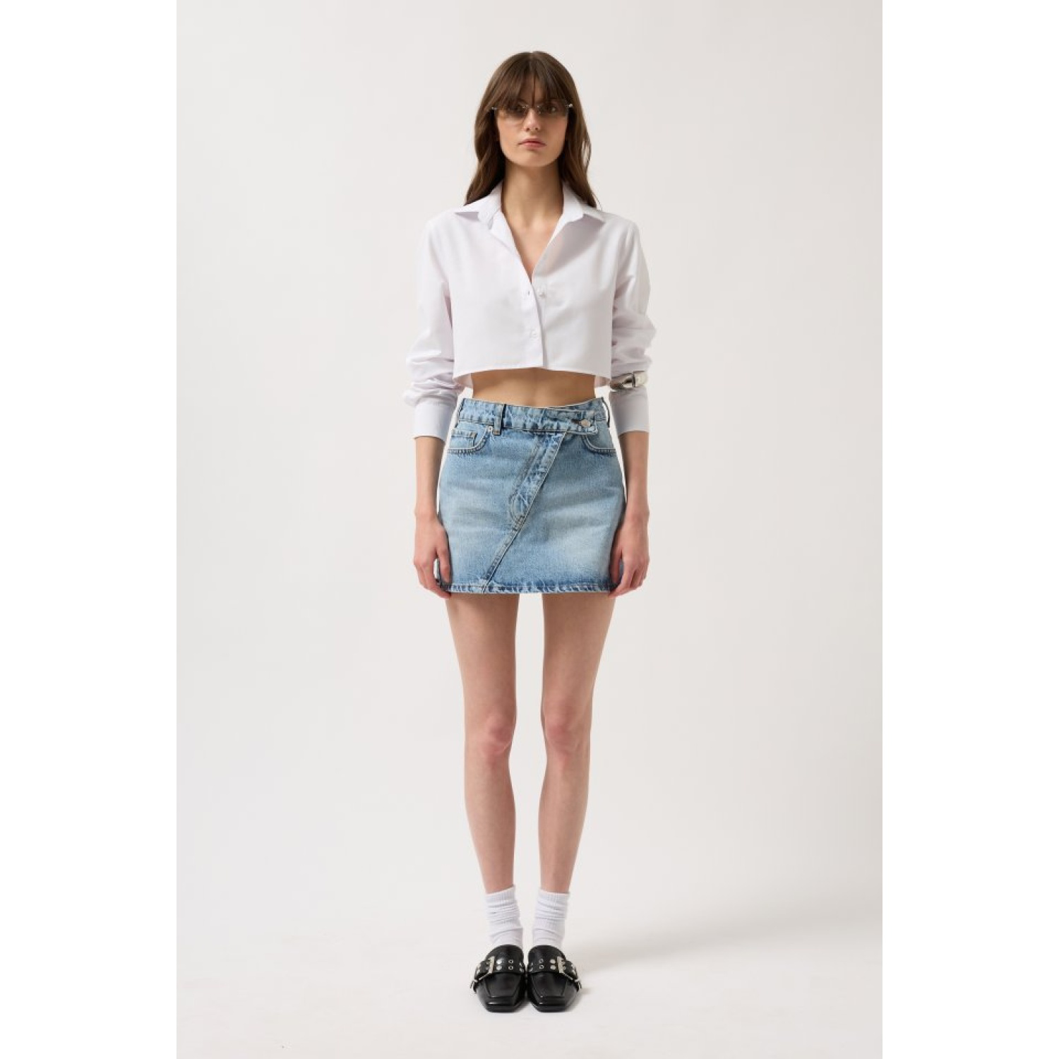 Asimetrik Kemer Denim Mini Etek