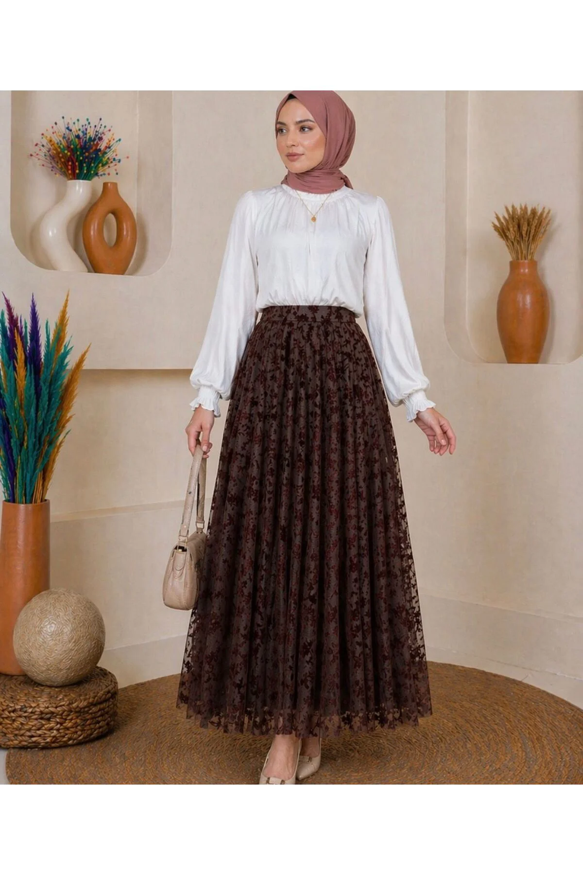 Asimetrik Kesim Etnik Desen Ve Beli Lastikli İçi Astarlı Kabartma Asimetrik Kesim Etnik Desen Ve Beli Lastikli İçi Astarlı Kabartma