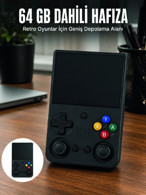 aşınabilir Retro El Oyun Konsolu 64GB Hafızalı IPS Ekranlı  Oyun 