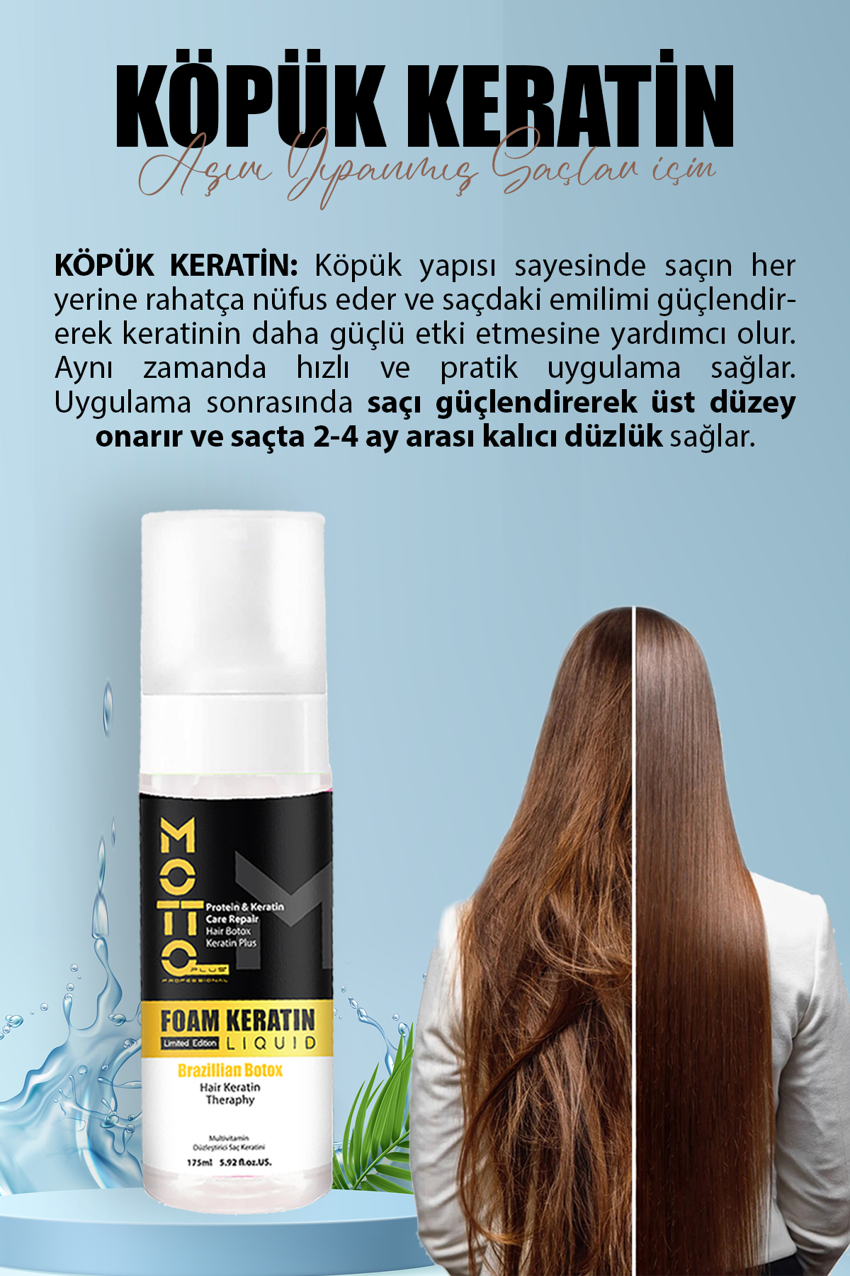 Motto Plus Professional Aşırı Yıpranmış Saçlar İçin Düzleştirici Brezilya Fönü Likit Köpü