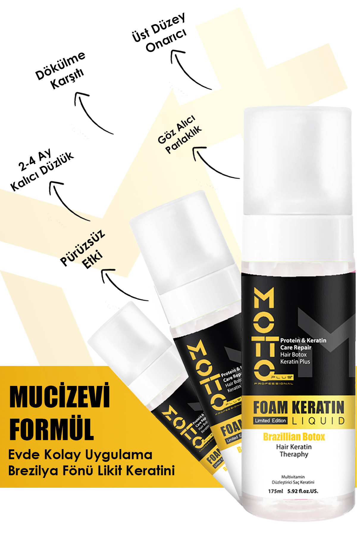 Motto Plus Professional Aşırı Yıpranmış Saçlar İçin Düzleştirici Brezilya Fönü Likit Köpü