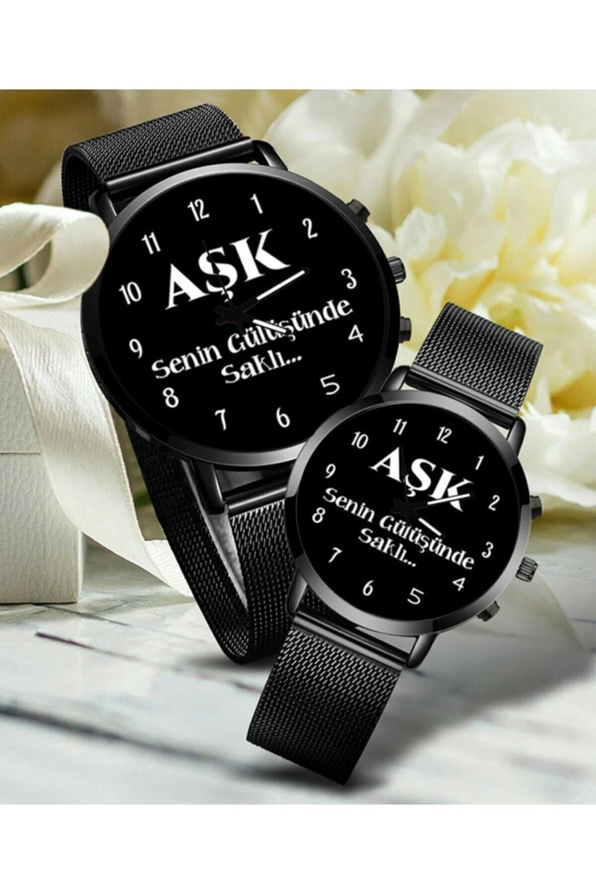 Aşk Senin Gülüşünde Saklı Yazılı Sevgili Çift Kol Saati