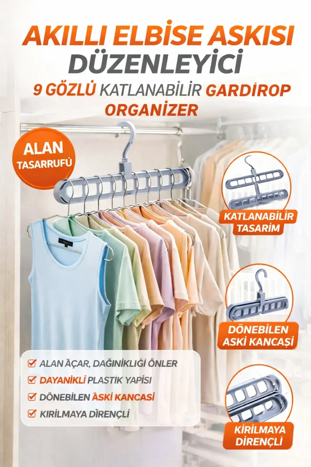 Askı Çoğaltıcı 9 Gözlü Katlanabilir Elbise Askısı Düzenleyici Yat