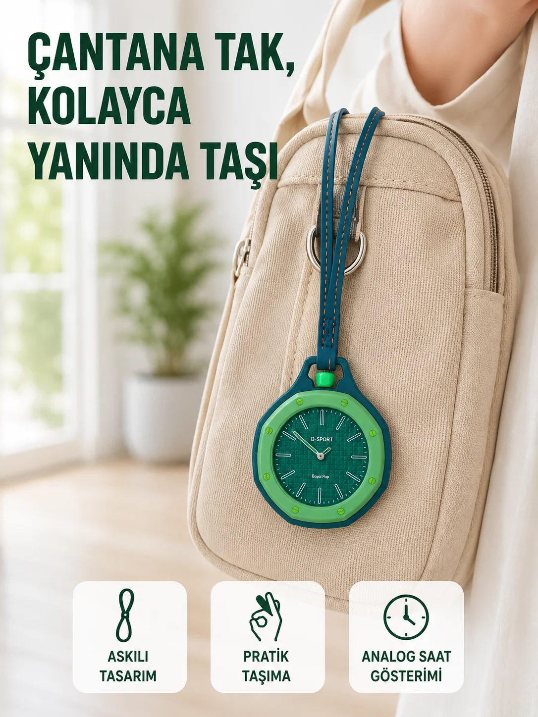 Askılı Analog Saat Pantolon Kemer ve Çanta Aksesuarı Yeşil Fiyatı, Yorumları ve Özellikleri