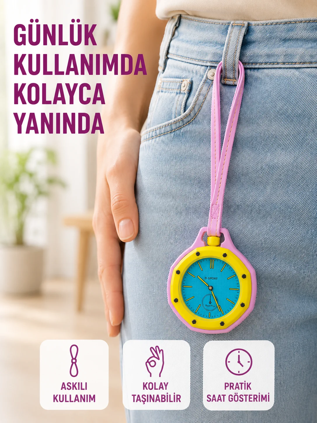 Askılı Analog Taşınabilir Saat Çanta Charmı Günlük Aksesuar Pembe Fiyatı, Yorumları ve Özellikleri